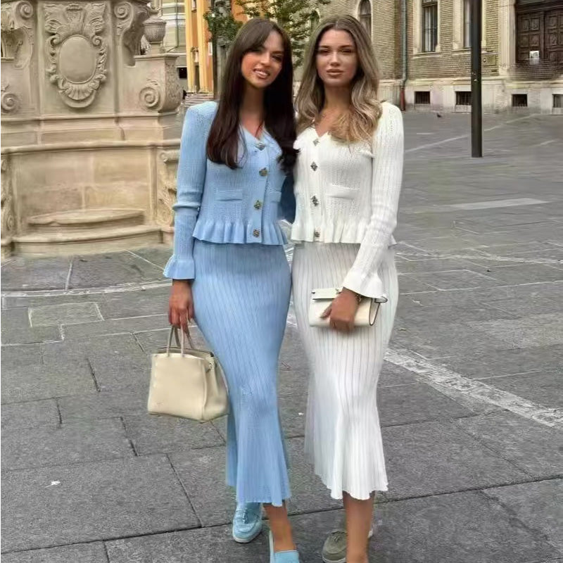 ✨Bestie-Approved Knit Waist-Cinching Top & Mermaid Skirt Set – Chic Party Look✨