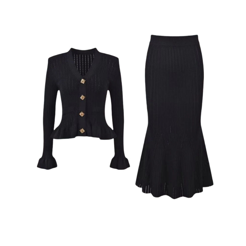✨Bestie-Approved Knit Waist-Cinching Top & Mermaid Skirt Set – Chic Party Look✨