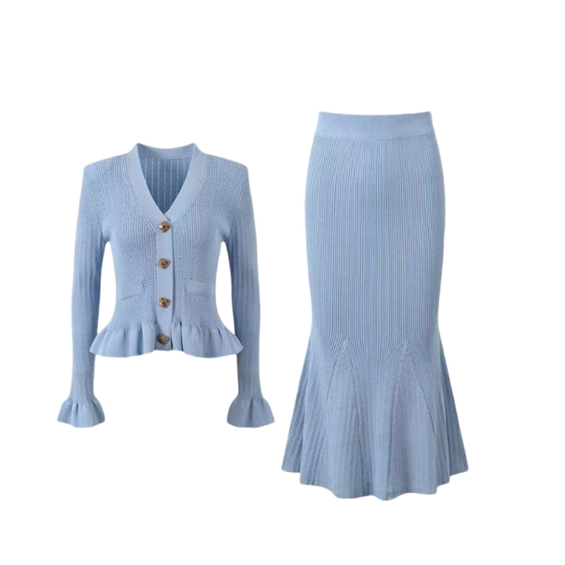 ✨Bestie-Approved Knit Waist-Cinching Top & Mermaid Skirt Set – Chic Party Look✨
