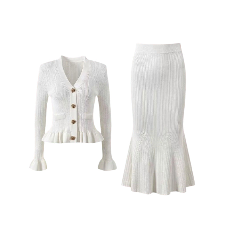 ✨Bestie-Approved Knit Waist-Cinching Top & Mermaid Skirt Set – Chic Party Look✨