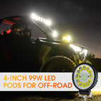 🛻4-inch 99W High-Power LED Pod | Durable for Off-Road Terrain & Night Rides