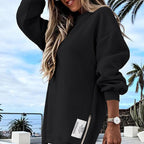 ✨Women's Long Sleeve Sweatshirt Dress – Pullover Style + Zipper Slit, Soft Casual Vibe for Fall/Winter