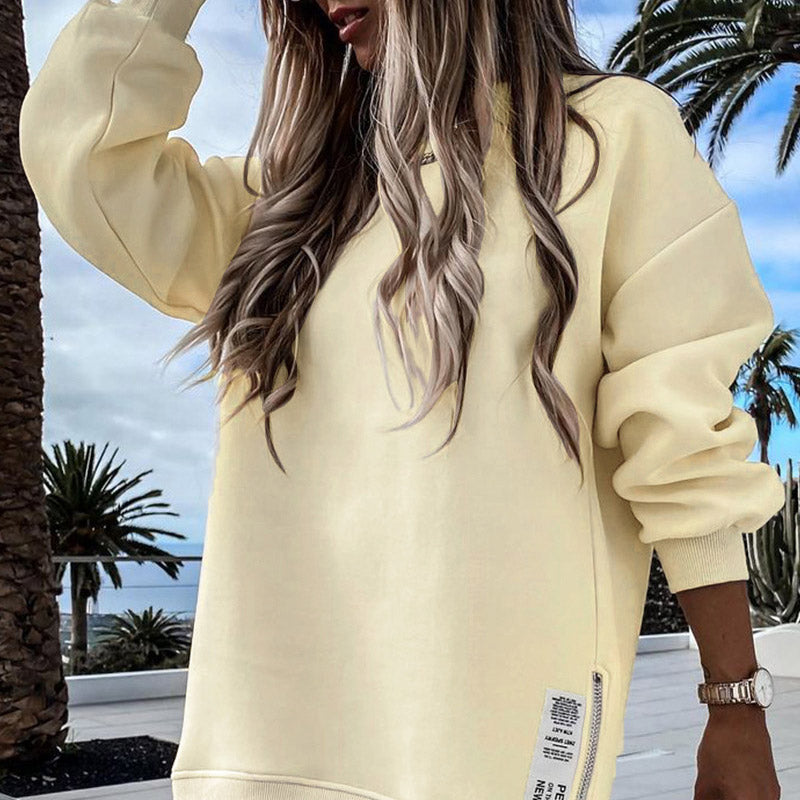 ✨Women's Long Sleeve Sweatshirt Dress – Pullover Style + Zipper Slit, Soft Casual Vibe for Fall/Winter