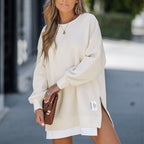✨Women's Long Sleeve Sweatshirt Dress – Pullover Style + Zipper Slit, Soft Casual Vibe for Fall/Winter