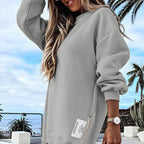 ✨Women's Long Sleeve Sweatshirt Dress – Pullover Style + Zipper Slit, Soft Casual Vibe for Fall/Winter