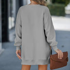 ✨Women's Long Sleeve Sweatshirt Dress – Pullover Style + Zipper Slit, Soft Casual Vibe for Fall/Winter