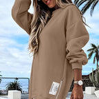 ✨Women's Long Sleeve Sweatshirt Dress – Pullover Style + Zipper Slit, Soft Casual Vibe for Fall/Winter