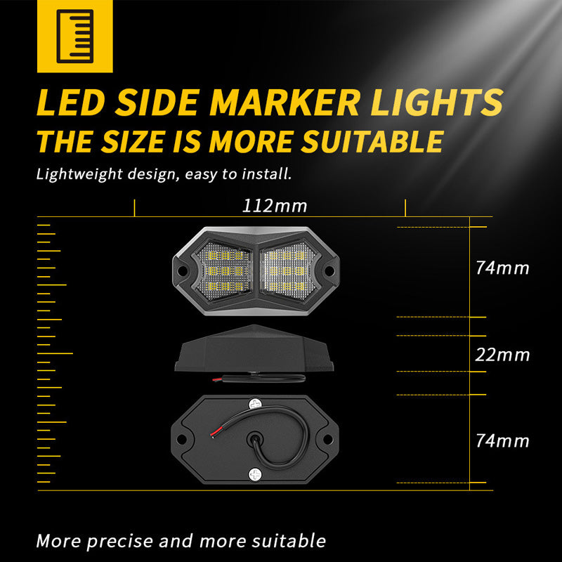 💦 Waterproof Ultra-Bright LED Side Marker Lights: 12V Universal Fit for Cars🚗/SUVs🚙, IP67 ✅, Long-Lasting LED Bulbs 💡