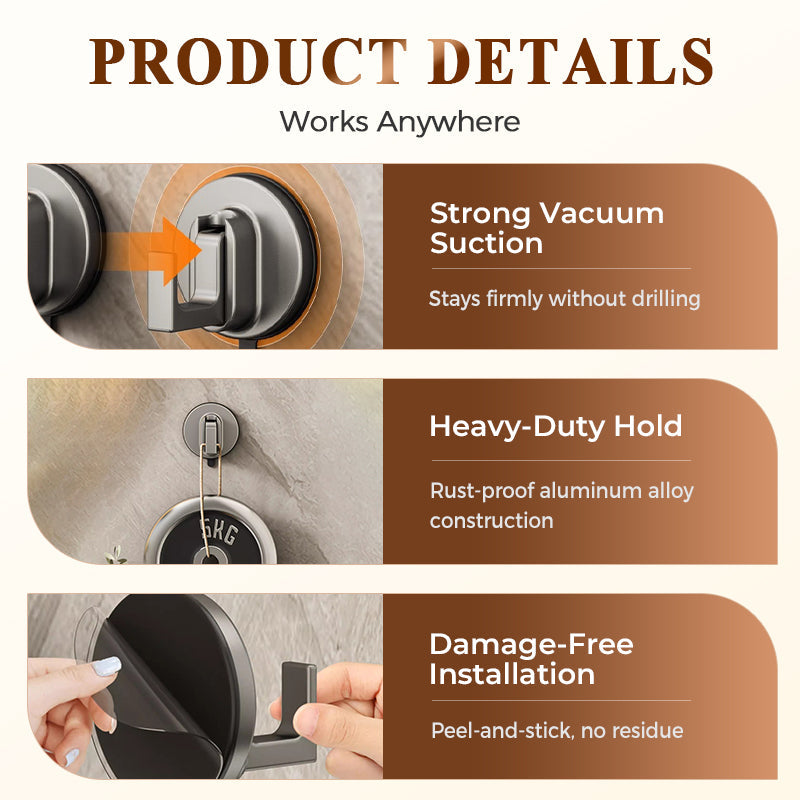 🏠 No Drill Heavy Duty Suction Hooks – Easy Install, Heavy-Duty Hold for Towels/Utensils 🧺