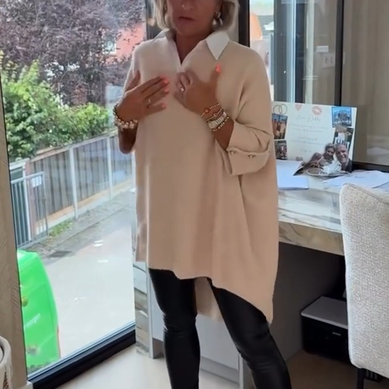 👚 Women's Long-Sleeve Top with Shirt Collar – Soft Cotton-Blend, Neat Collar for Office Commute & Daily Outings