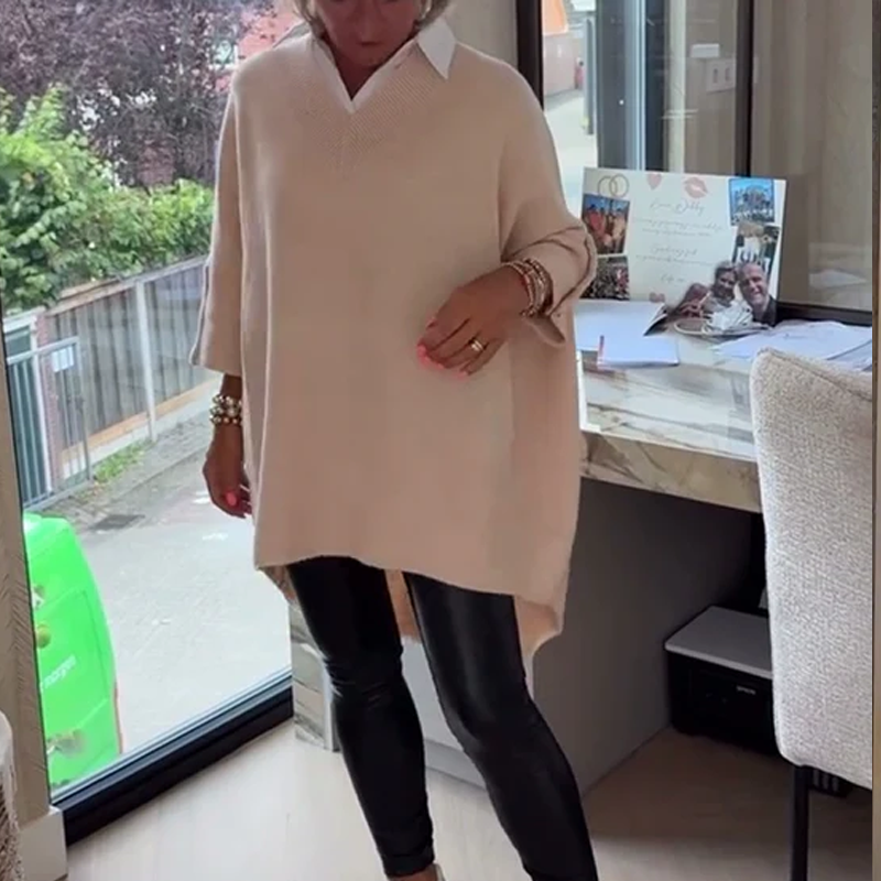 👚 Women's Long-Sleeve Top with Shirt Collar – Soft Cotton-Blend, Neat Collar for Office Commute & Daily Outings