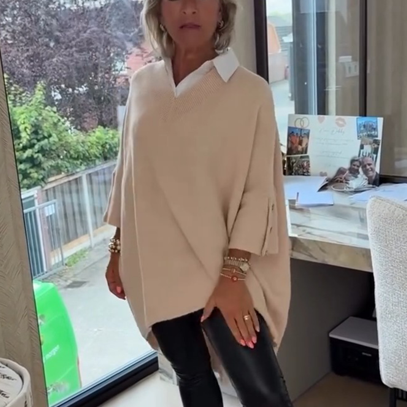 👚 Women's Long-Sleeve Top with Shirt Collar – Soft Cotton-Blend, Neat Collar for Office Commute & Daily Outings