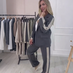 👖 Fashion Side Striped Blazer & Pants 2-Pieces Set – High-Waisted Pants, Tailored Blazer, Flattering for All Body Types & Occasions