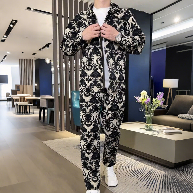 👕 Men's Floral Print Jacket & Pants Set – Slim-Fit Cut, Bold Floral Design, Ideal for Street Style & Casual Hangouts