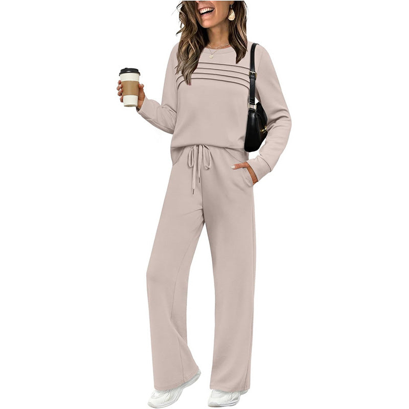 ✨Cozy Women's Crew Neck Top & Drawstring Pants Set – Stylish Casual Outfit