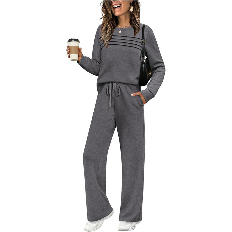✨Cozy Women's Crew Neck Top & Drawstring Pants Set – Stylish Casual Outfit
