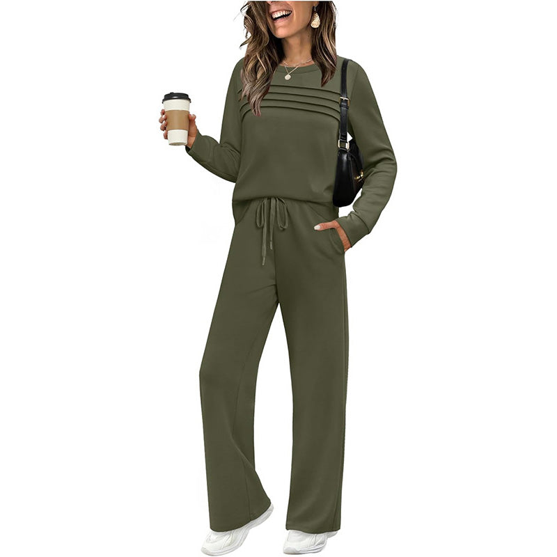 ✨Cozy Women's Crew Neck Top & Drawstring Pants Set – Stylish Casual Outfit