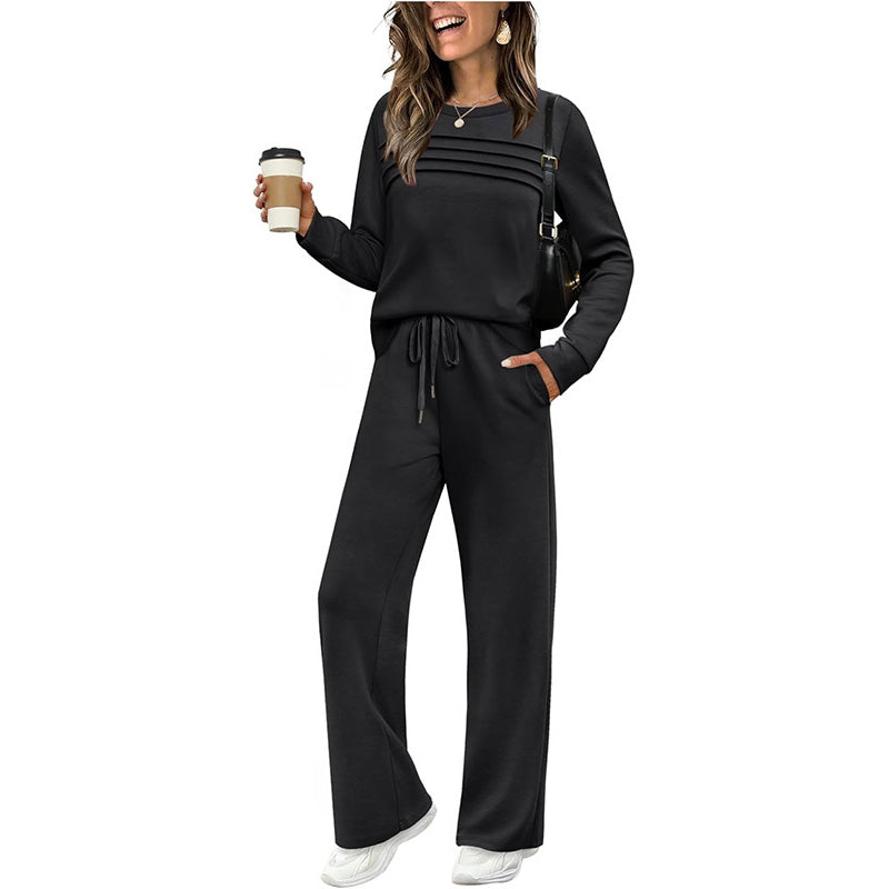 ✨Cozy Women's Crew Neck Top & Drawstring Pants Set – Stylish Casual Outfit