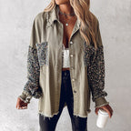 Women's Trendy Sequin Patchwork Coat with Raw Hem | Glittery for Fall/Winter Party ✨🧥