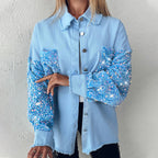 Women's Trendy Sequin Patchwork Coat with Raw Hem | Glittery for Fall/Winter Party ✨🧥