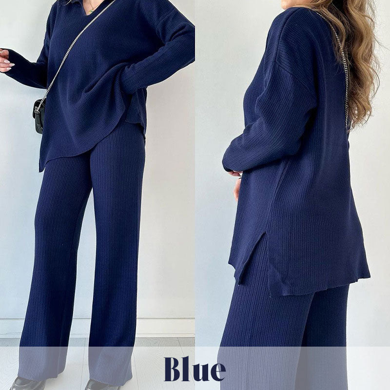 🎁 V-Neck Slit Knitted Two-Piece Set - Perfect Gift for All Occasions