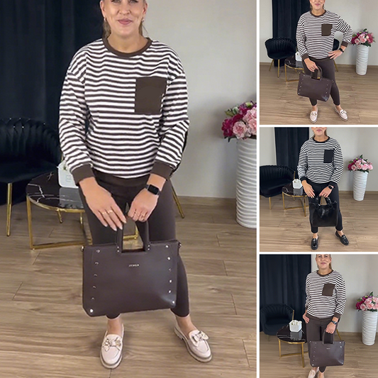 Women's Striped Top & Solid Pants Set 🎽👖 - Everyday Essential ✨