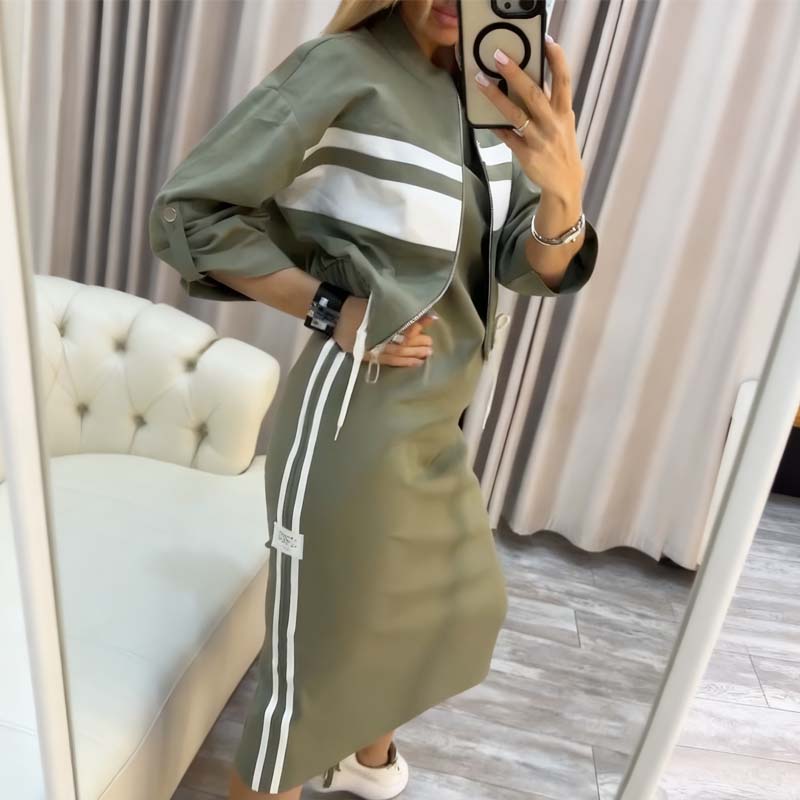 🧥👗 Women's Stand Collar Jacket & Dress Set - Elegant Everyday Versatile Outfi