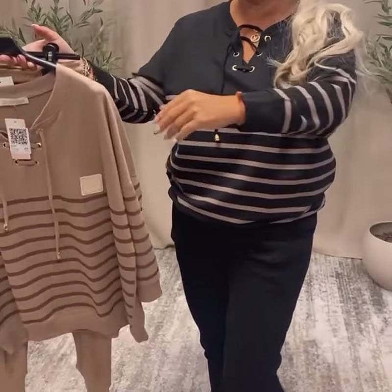 ✨ Casual Striped Top & Ankle-Length Pants Set – High-Waisted Pants for Slimming, Versatile for Daily/Errands/Lounge