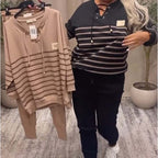 ✨ Casual Striped Top & Ankle-Length Pants Set – High-Waisted Pants for Slimming, Versatile for Daily/Errands/Lounge