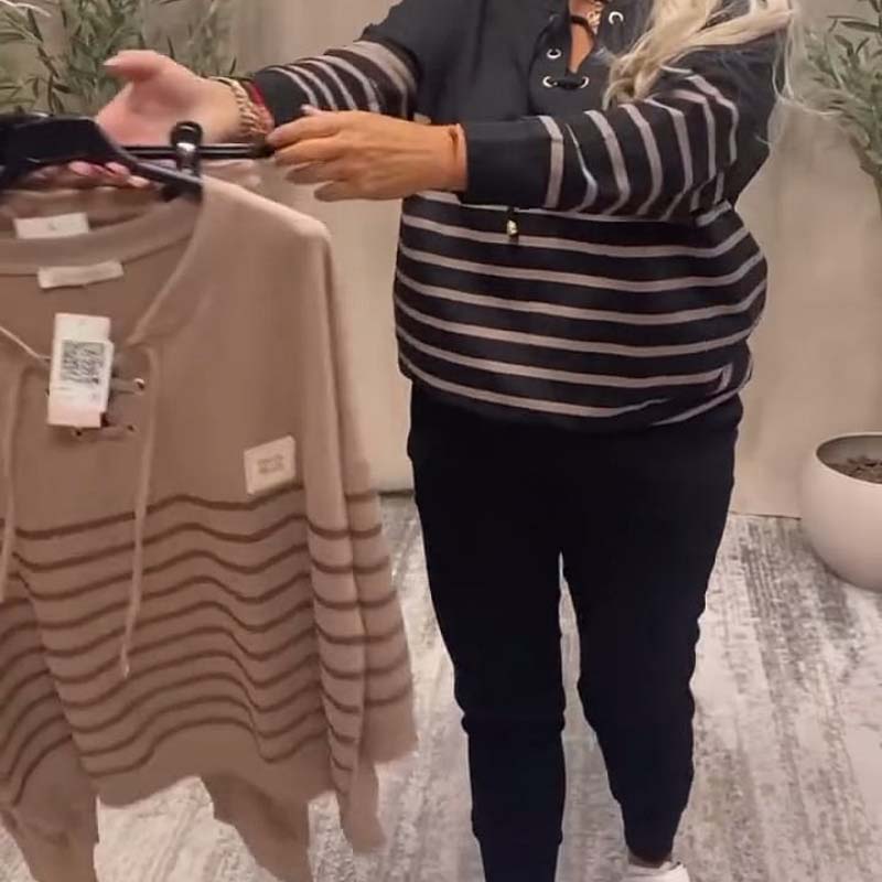 ✨ Casual Striped Top & Ankle-Length Pants Set – High-Waisted Pants for Slimming, Versatile for Daily/Errands/Lounge