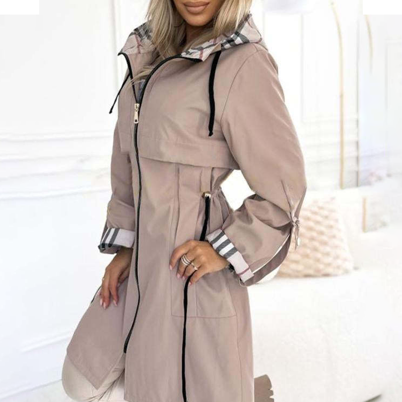 🧥 Long Hooded Windbreaker – Drawstring Waist-Cinching & Zipper Design, Windproof for Cool Days ✨