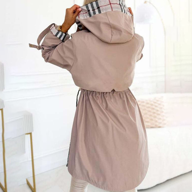 🧥 Long Hooded Windbreaker – Drawstring Waist-Cinching & Zipper Design, Windproof for Cool Days ✨