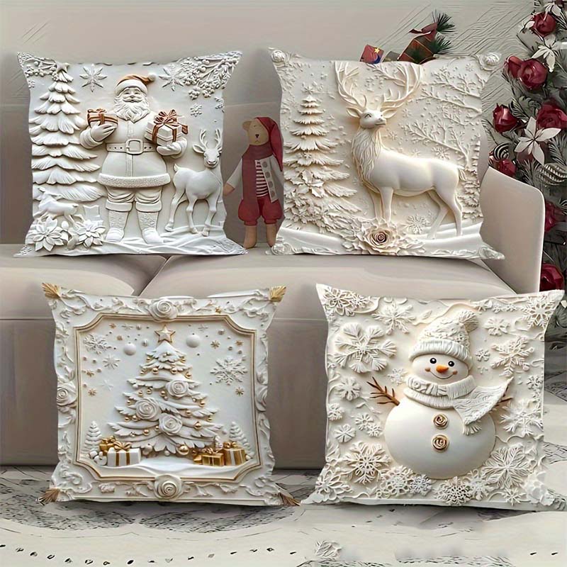 🎄 Elegant Christmas Decorative Cushion 4-Piece Set – Enhance Your Festive Home Atmosphere!