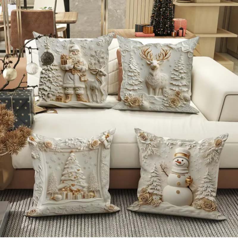 🎄 Elegant Christmas Decorative Cushion 4-Piece Set – Enhance Your Festive Home Atmosphere!