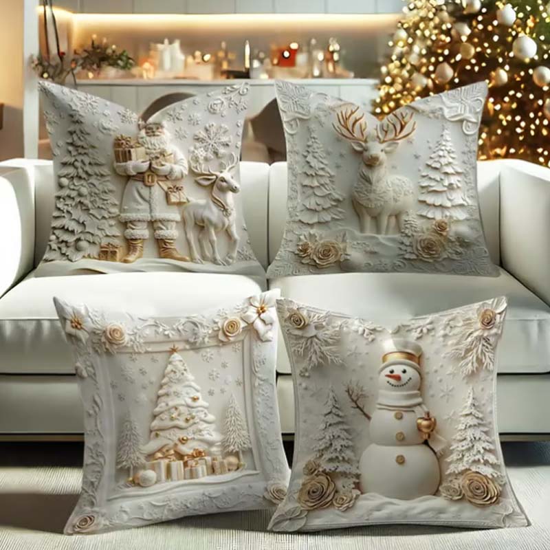 🎄 Elegant Christmas Decorative Cushion 4-Piece Set – Enhance Your Festive Home Atmosphere!