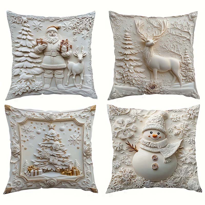 🎄 Elegant Christmas Decorative Cushion 4-Piece Set – Enhance Your Festive Home Atmosphere!