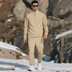 Casual Jacquard Set: Stand Collar Top + Elastic Cuff Pants – Rich Jacquard Texture & Elegant Neckline, Daily Wear Essential!