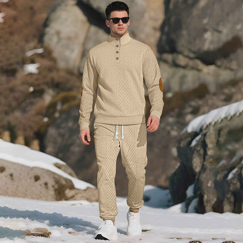 Casual Jacquard Set: Stand Collar Top + Elastic Cuff Pants – Rich Jacquard Texture & Elegant Neckline, Daily Wear Essential!