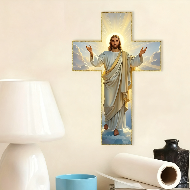 Retro Jesus Christ Wall Cross Decor – Wooden Vintage Style, Christian Home Church Wall Art, Christmas/Easter Gift for Believers