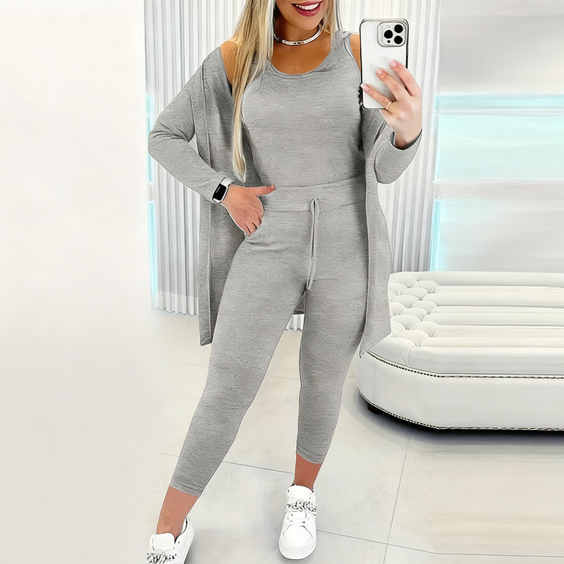 Women's Chic Casual 3-Piece Set – Soft Knit Top + High-Waist Skirt + Vest, Slim-Fit for Date Nights & Coffee Runs