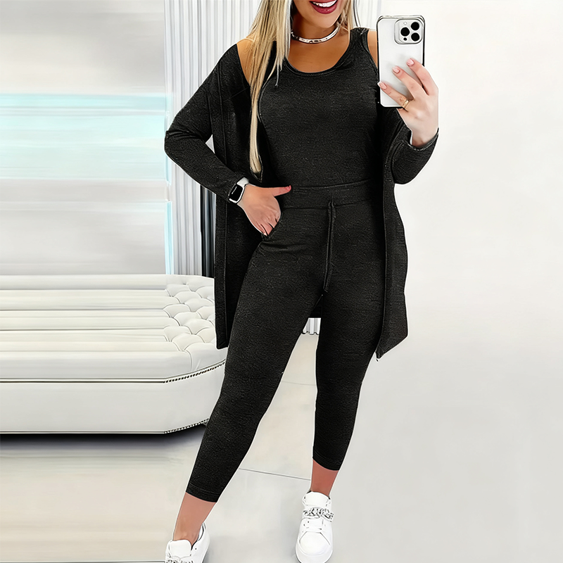 Women's Chic Casual 3-Piece Set – Soft Knit Top + High-Waist Skirt + Vest, Slim-Fit for Date Nights & Coffee Runs