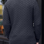 Men’s Textured Stand Collar Sweater – Wool Blend, Slim Fit for Business/Leisure