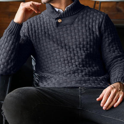 Men’s Textured Stand Collar Sweater – Wool Blend, Slim Fit for Business/Leisure