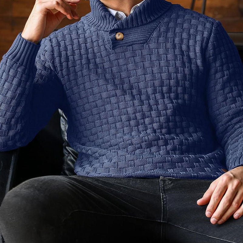 Men’s Textured Stand Collar Sweater – Wool Blend, Slim Fit for Business/Leisure