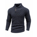 Men’s Textured Stand Collar Sweater – Wool Blend, Slim Fit for Business/Leisure
