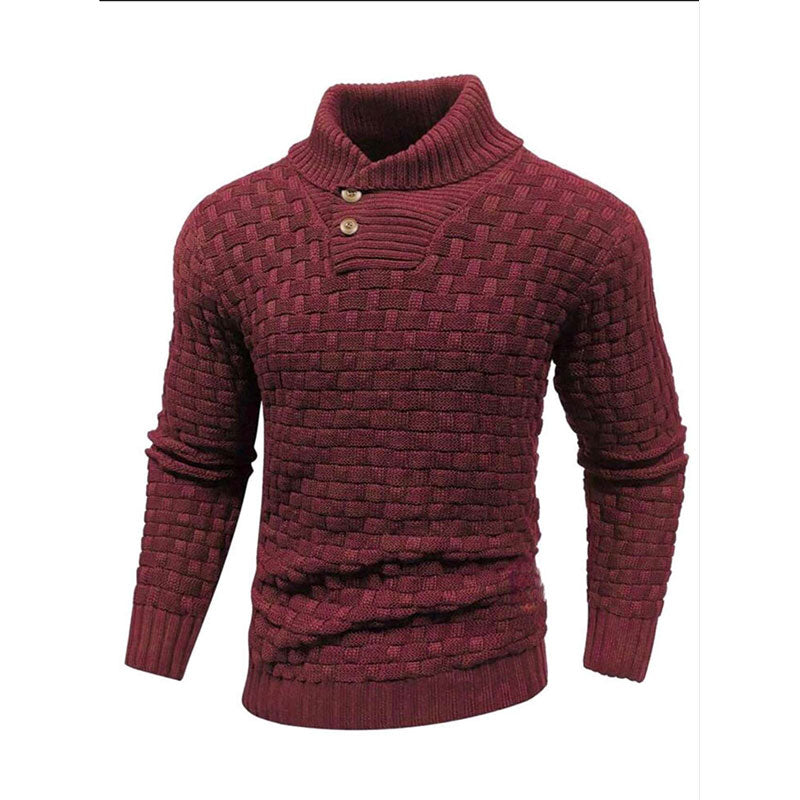 Men’s Textured Stand Collar Sweater – Wool Blend, Slim Fit for Business/Leisure