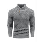Men’s Textured Stand Collar Sweater – Wool Blend, Slim Fit for Business/Leisure