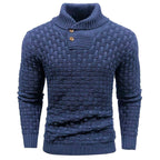 Men’s Textured Stand Collar Sweater – Wool Blend, Slim Fit for Business/Leisure