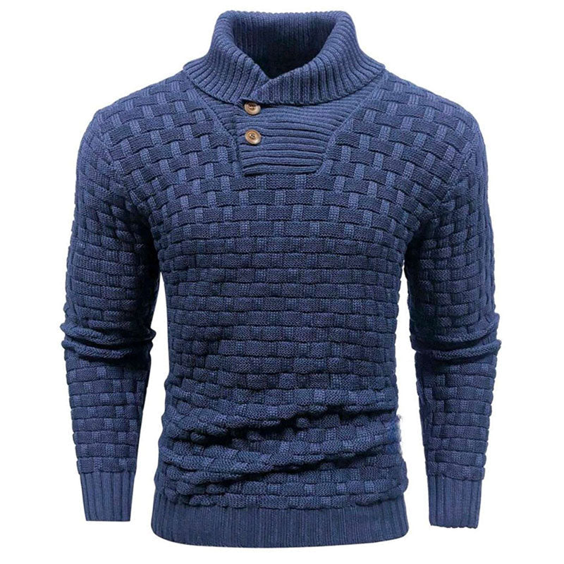 Men’s Textured Stand Collar Sweater – Wool Blend, Slim Fit for Business/Leisure