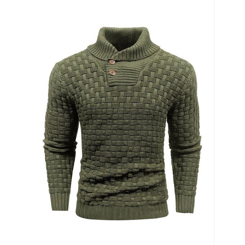 Men’s Textured Stand Collar Sweater – Wool Blend, Slim Fit for Business/Leisure